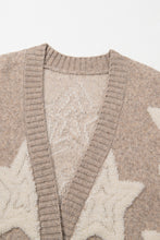 Load image into Gallery viewer, Khaki Sherpa Star Pattern Textured Sweater Cardigan with Pockets
