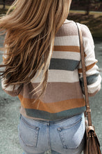 Load image into Gallery viewer, Camel Classic Round Neck Colorblock Knit Sweater
