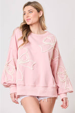 Load image into Gallery viewer, Light Pink Bow Thread Embroidery Ribbed Edge Sweatshirt
