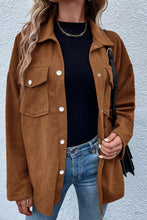 Load image into Gallery viewer, Brown Textured Flap Pocket Drop Shoulder Shacket
