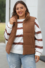 Load image into Gallery viewer, Coffee Corduroy Stand Neck Zipped Puffer Vest
