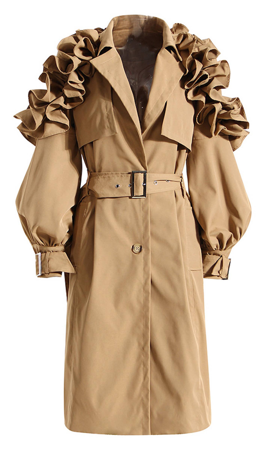 Ruffle Trim Statement Trench  Coat